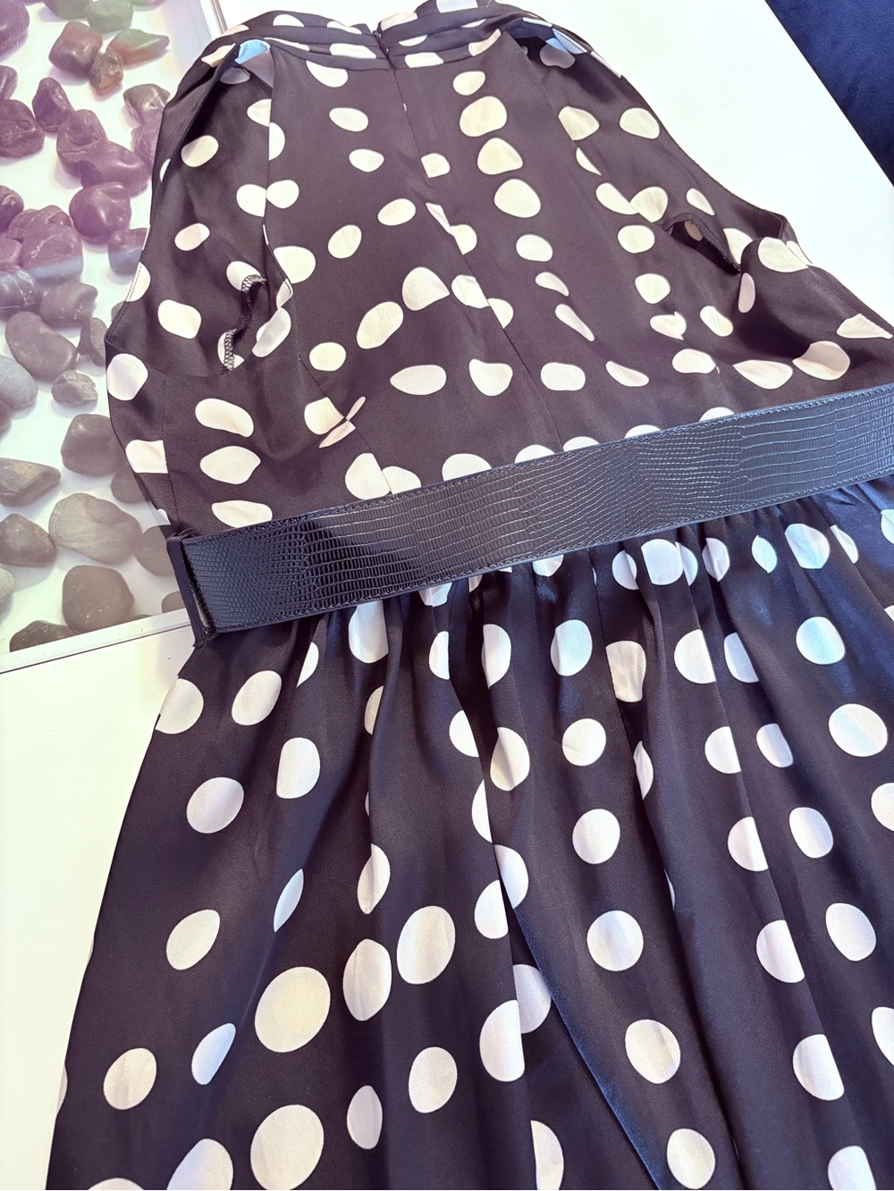 Donna Karan Black and Cream Polka Dot Halter Midi Dress - Picture 10 of 13